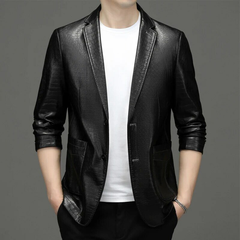 Slim-Fit Leather Suit Autumn New Haining Motorcycle Leather Jacket Leisure Suit Leather Pattern Men's Jacket