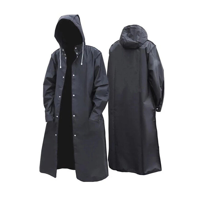 Chubasquero Impermeable para hombre y mujer, abrigo largo de EVA para adulto, Poncho con capucha, color negro