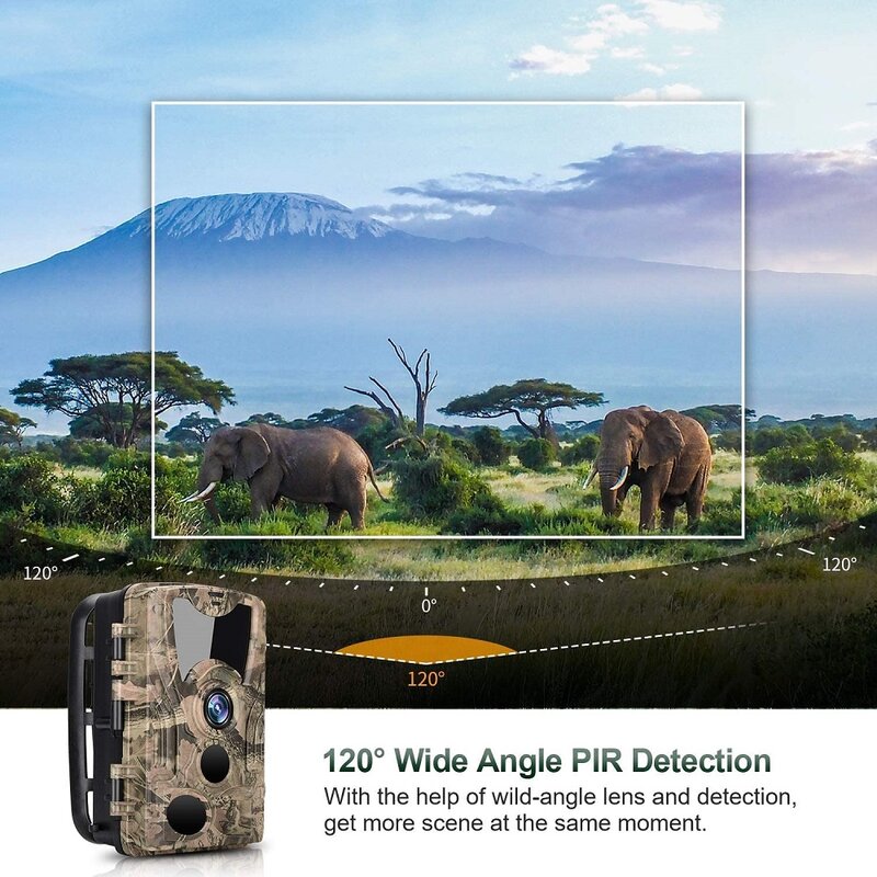 Камера для наблюдения за дикой природой 20 Мп HD 1080P, ночное видение, диапазон обнаружения 120, водонепроницаемая ловушка для дикой природы IP66, игровая камера для скаутинга