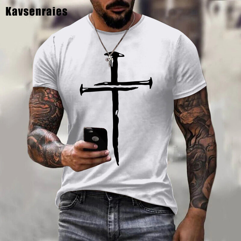 2022 Hoge Kwaliteit Jezus Christus Kruis 3D T-shirt Harajuku Streetwear Oversized T-shirt Mannen Vrouwen Mode Toevallige Korte Mouwen Tops