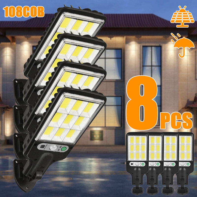 8PCS 2000LM Remote Control Solar Light Outdoor Wall Lamp IP65 Waterproof With Motion Sensor for Home Path Yard Pool Garden Light