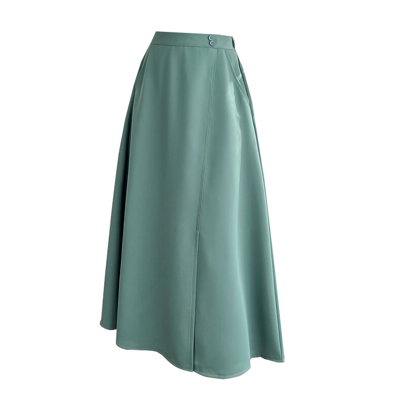 Long Skirt With Side Split A-line High-waisted Women Midi Skirts Office Ladies Elegant Fashion Black Skirt 2022 Spring Summer