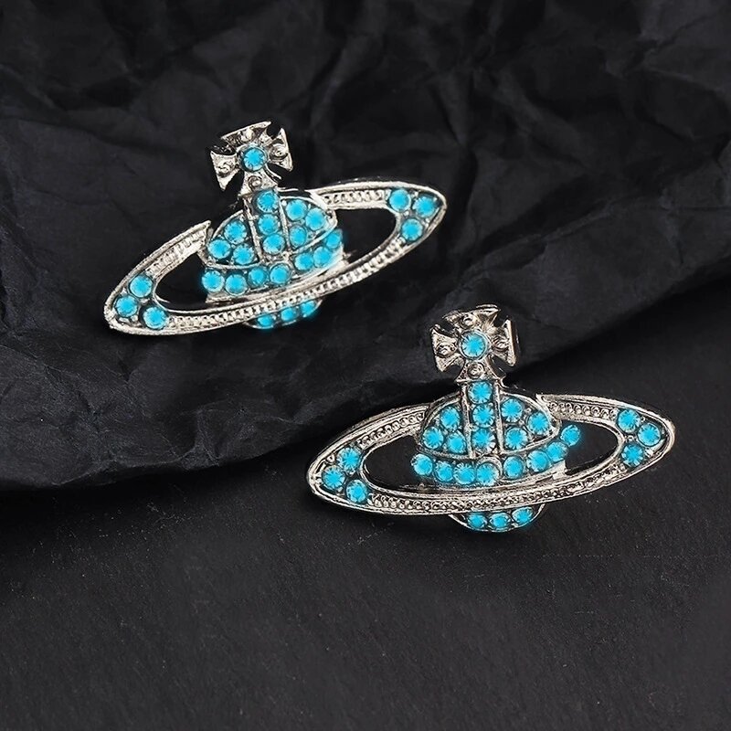 2022 Saturn Planet Luxury Crystal Woman orecchino orecchini a bottone con zirconi lucidi per le donne gioielli creativi regalo per il Festival della ragazza femminile