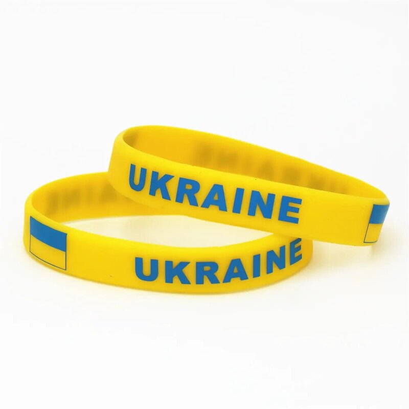 Bracelet de Football en Silicone jaune, 1 pièce, drapeau de pays d'ukraine, Bracelets de Sport élastiques en Silicone, cadeaux SH227