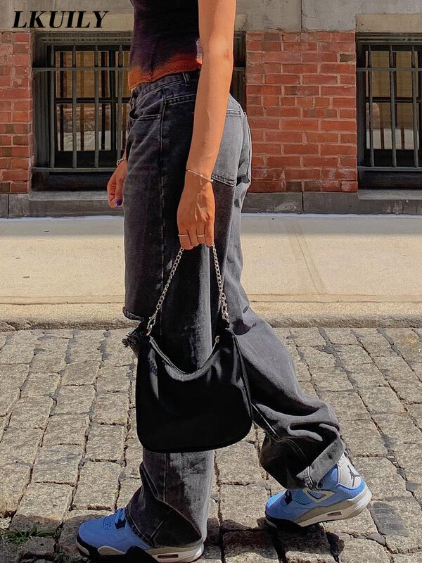 กางเกงยีนส์ผู้หญิงแฟชั่น Famale เสื้อผ้า Streetwear ต่ำเอวกางเกง Y2K ปุ่มซิปรูสุนทรียศาสตร์ตรงกางเกง