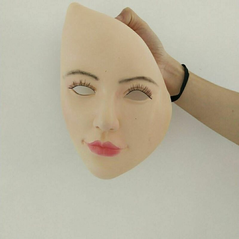Mascarilla de látex realista para mujer, máscara de cabeza de piel para vestido cruzado, estilo asiático, novedad de 2022