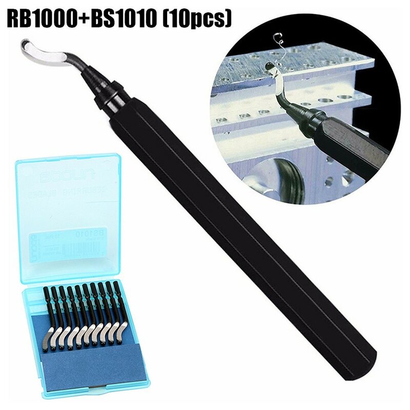 RB1000 Metal Burr Deburrer Deburring Scraper Aluminum Handle Trimming Device With 10 Blades Remover Tool For Wood Plastic
