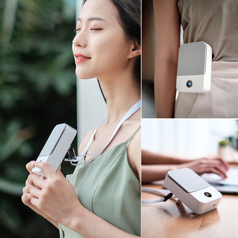Kinscoter-ventilador de cuello colgante silencioso, recargable por USB, portátil, de mano, para exteriores, con pantalla Digital
