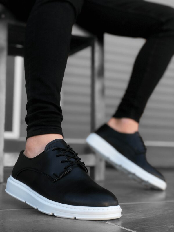 Zapatos informales de suela alta para hombre, zapatillas clásicas con cordones en blanco y negro, BA0003