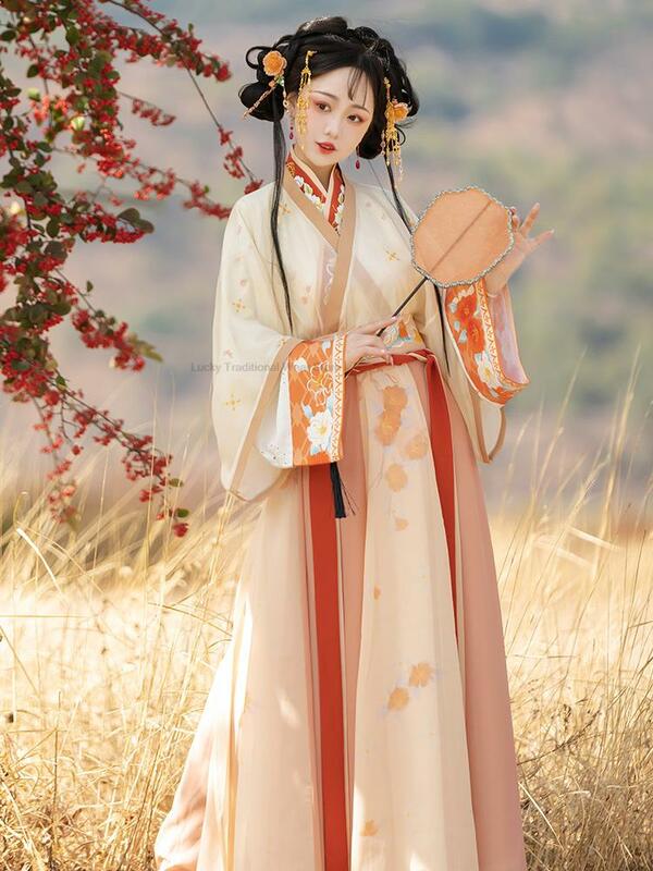 Spring New Hanfu Original Wei Jin Style Chinese  Dress Spring Summer Waist Length Oriental Dress Embroidered Ancient Hanfu Set