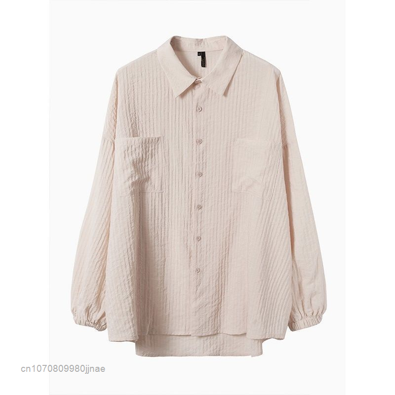 Vintage koreanische Mode Baumwolle Leinen Hemd Frauen Frühling Sommer dünn faul locker lässig Langarmhemd Dame Knopf oben Bluse y2k
