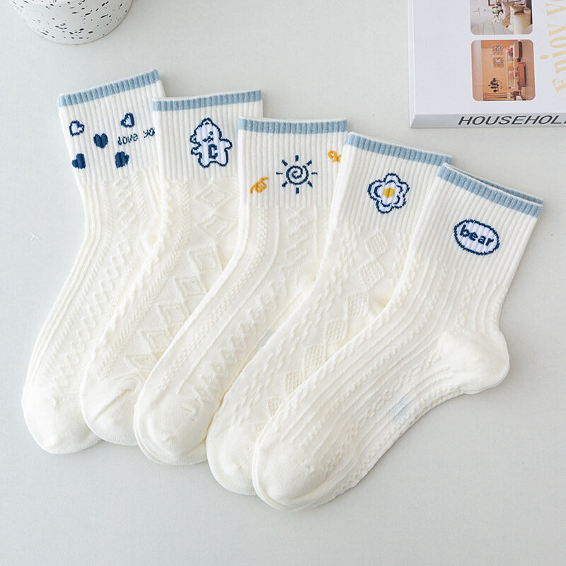 5 Pairs Socks Sets Women Elegant Retro Polyester Cotton Low Tube Women Socks Breathable Japanese Style Casual Cotton Short Sock