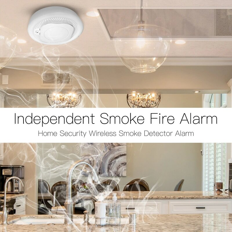 Sensor inteligente de alarme de incêndio zigbee, detector para sistema de segurança doméstica com bateria, sem fio, smart life, controle por app tuya