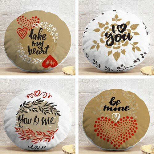 4'Lü Valentine's Day Konseptli Special Design Modern Kombin Round Cushion Pillow decorate Case Set gift for each gift for him