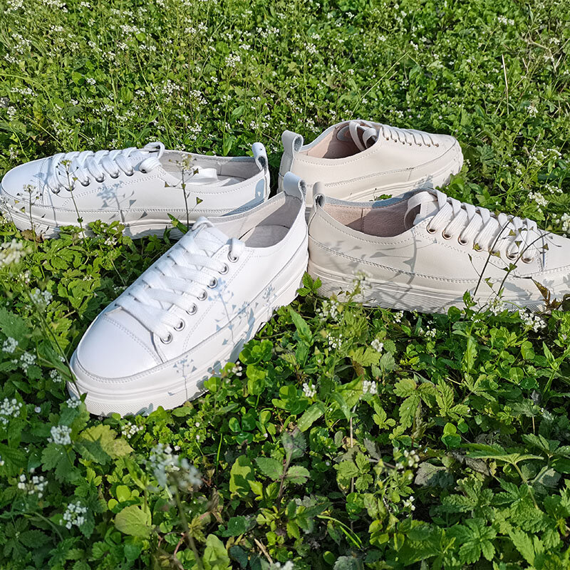 2022 Nieuwe Lente Vrouwen Witte Schoenen Echt Lederen Schoenen 22.5-25Cm Koe Lederen Platte Bodem Ladie Sneakers Gevulkaniseerd schoenen