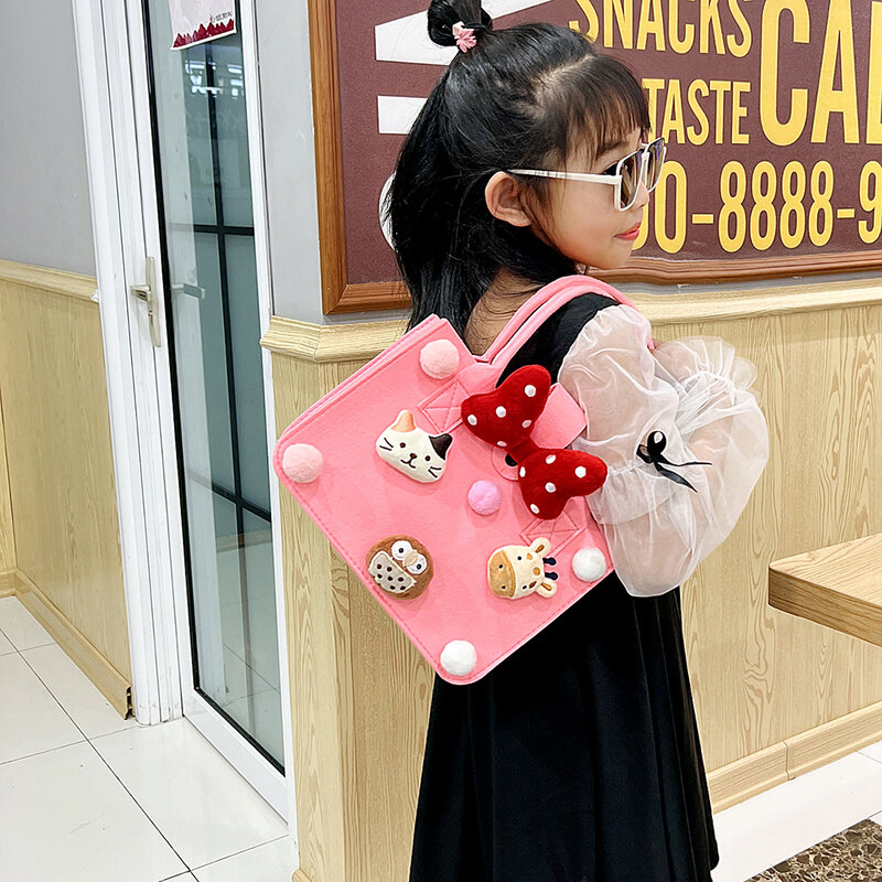 Kids Felt Totes Handbag Cute Cartoon Children Fabric Top-Handle Travel Shopper Bag Fashion Ladies Trend Exquisite Shoulder Bag