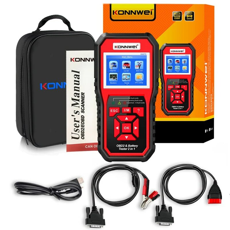 Detektor Baterai Mobil 12V KW870 Instrumen Diagnosis Kesalahan OBD Mobil Pemindai OBD2 Alat Pemindai Pembaca Kode Mesin
