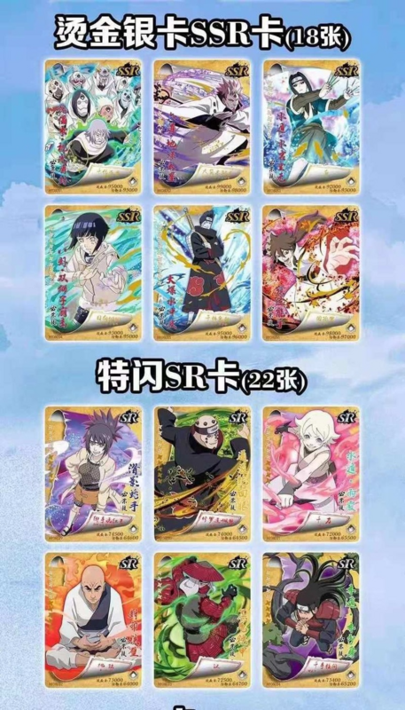 Cartas de colección de personajes periféricos de Naruto Manga, paquete de cartas de ocho balas, caja ciega, tarjetas de dibujo, juguetes de cartas periféricas de Anime