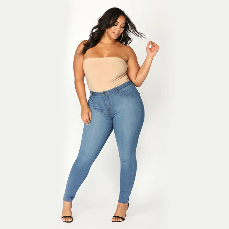 Wontive XL-5XL das mulheres de cintura alta magro jeans casual alta estiramento lápis calças transporte da gota cintura alta mais tamanho jeans