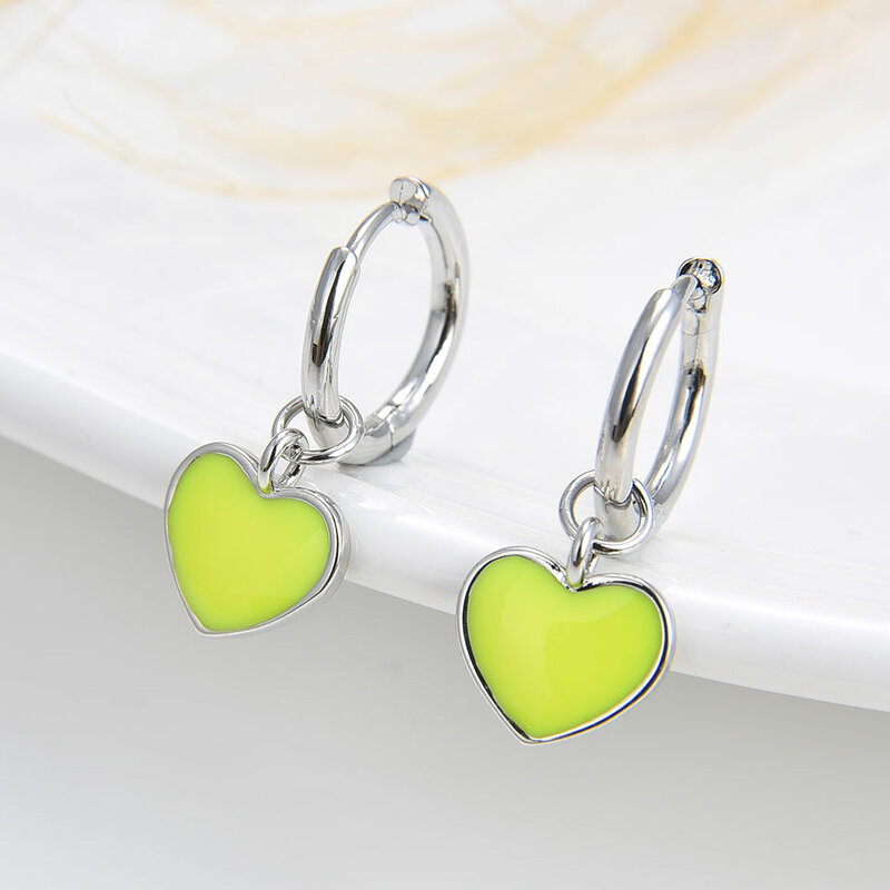 Poulisa – boucles d'oreilles en forme de coeur pour femme, anneaux en émail, couleurs macarons charmantes, cadeau d'anniversaire