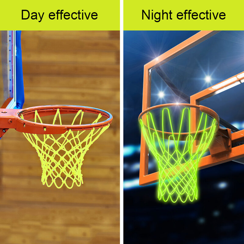 Red de baloncesto estándar luminosa, malla de baloncesto Universal verde fluorescente, reemplazo duradero, accesorios de redes de aro de bola