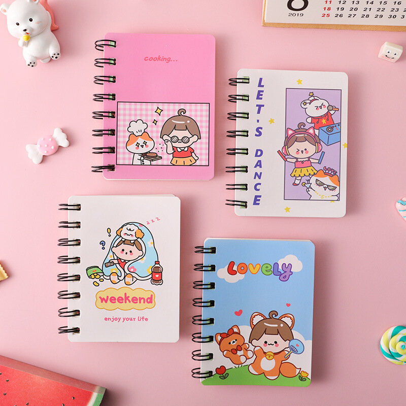 Korean A7 Coil Notebook Student Cartoon Trumpet Pocket Blank Page Word Book Stationery Rollover Notepad School Office Supplies