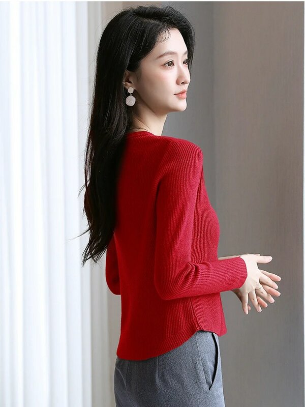 Korea Stil Elegante Feste Kurze frauen Pullover Herbst Und Winter 2022 Oansatz Langarm Design Basis Jumper Tops Femme