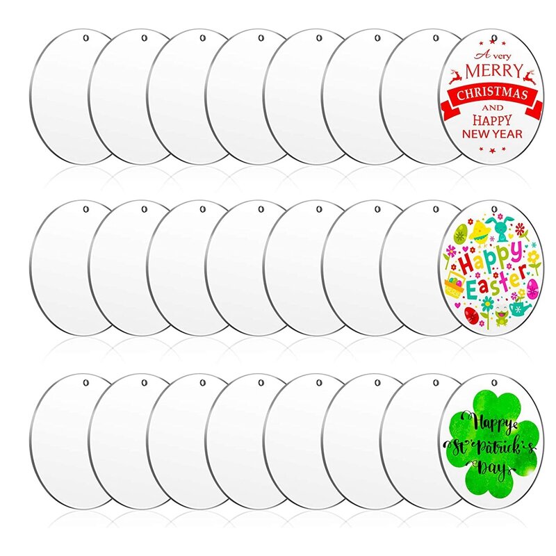 24 PCS 10Cm Acrylic Circle Transparent Ornament, Blank Disc With Hole, Suitable For DIY Craft Project Supplies