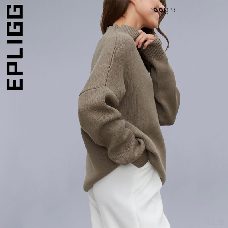 Epligg – Pull à col roulé pour femme, vêtement chaud et épais, décontracté, ample, tricoté, automne-hiver
