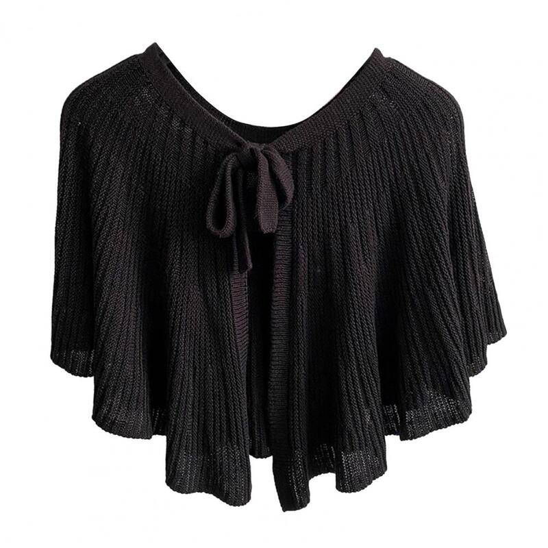 Hollow Out Knitted Women Shawl Front Lace-up Shirt Fake Collar Shoulders Warm Small Shawl Clothing Accessories