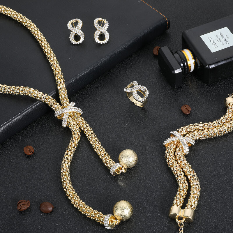 Mode Schmuck Sets für Frauen Unregelmäßigen Charme Halskette und Ohrringe Armband Ring Für Dubai Nigeria Hochzeiten Schmuck Erkenntnisse
