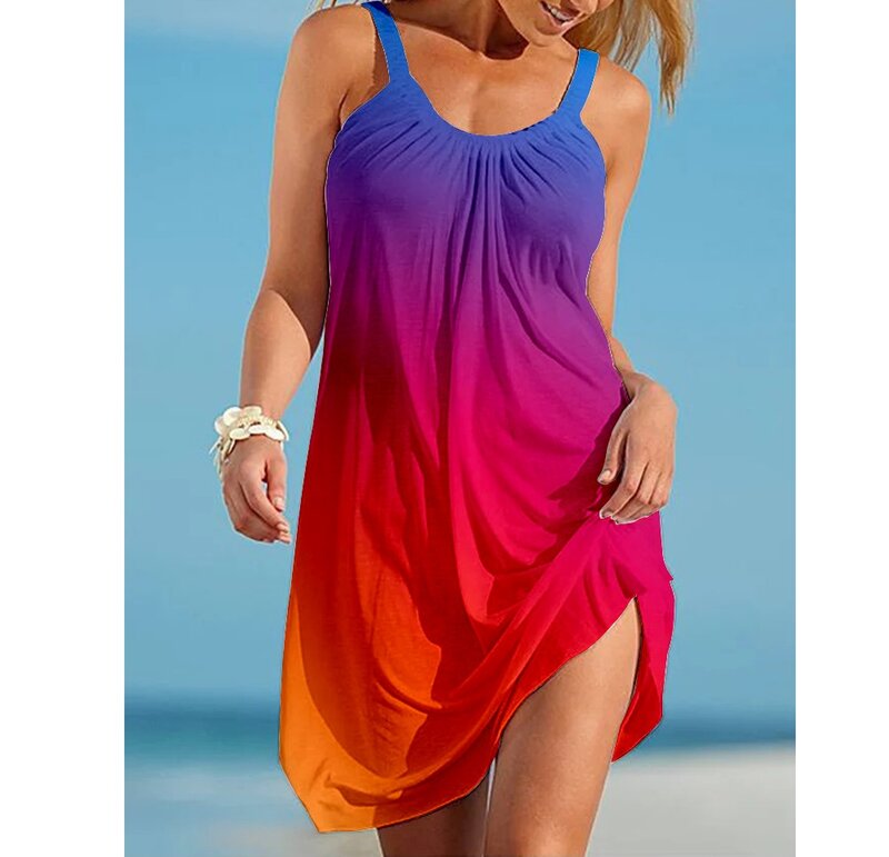 Abiti senza maniche da donna estate arcobaleno colorato Tie Dye stampato Sexy Beach Dress Party Beachwear Girls Sling Midi Night Dress