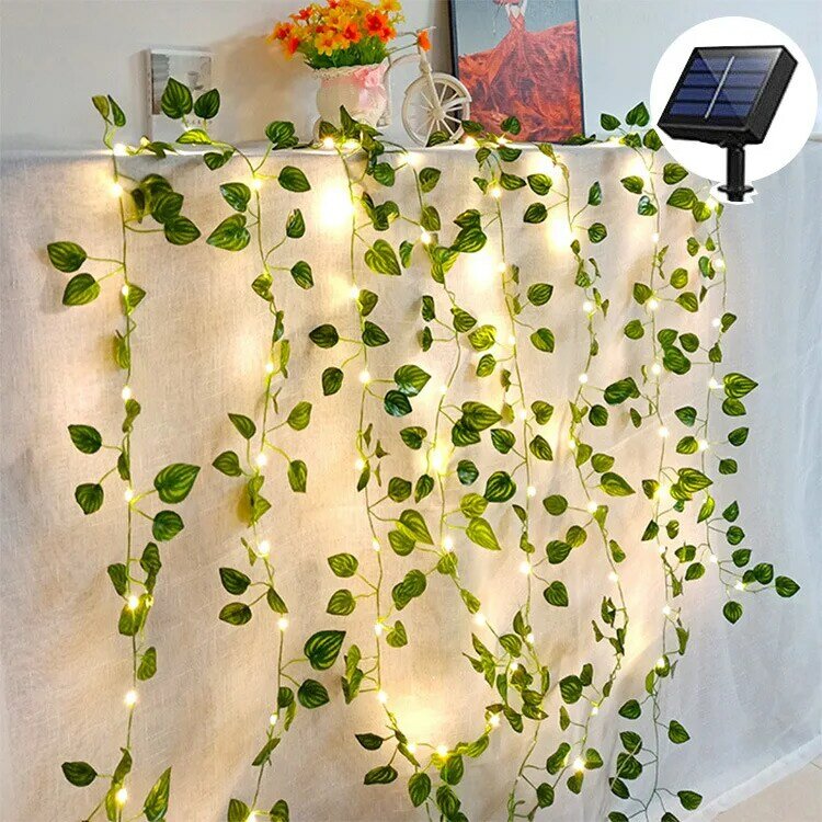 Lampu LED dekorasi tenaga surya, lampu peri Ivy luar ruangan tahan air, lampu LED karangan bunga dekorasi taman untuk dekorasi pesta pernikahan