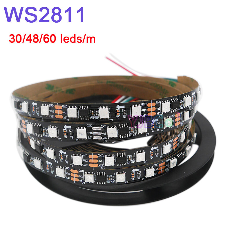 Tira de luces LED direccionable, cinta de lámpara LED de 1M, 2M, 3M, 4M, 5M, 30/48/60 LEDs, Color de ensueño IC 5050 RGB, LMC DC12V WS2811 Pixel Recibir entrega rápida