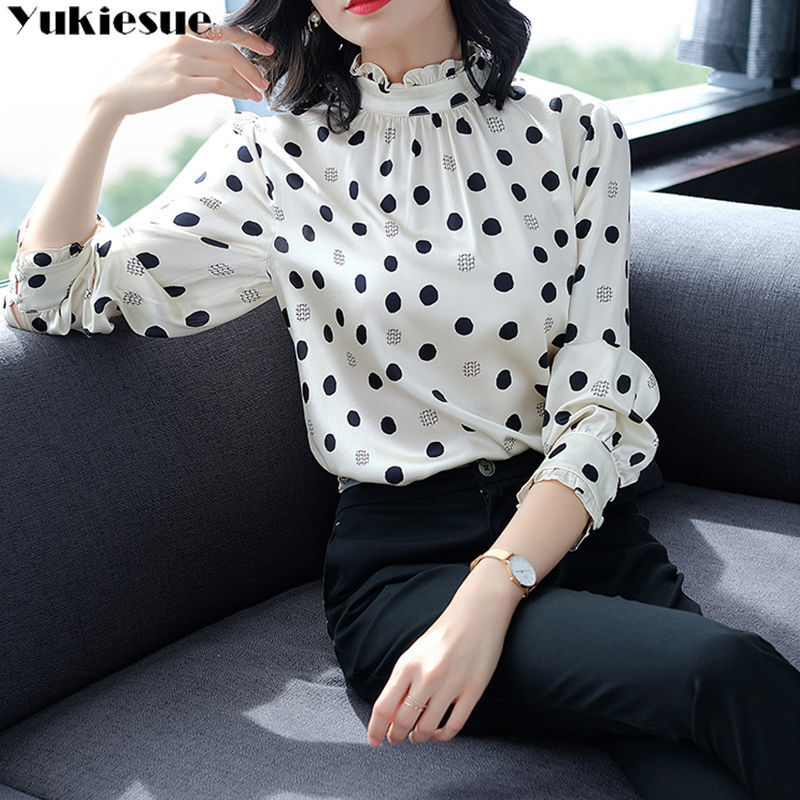 2021 polka dot camisa branca blusa blusa de manga longa blusa blusas de verão nova moda feminina casual