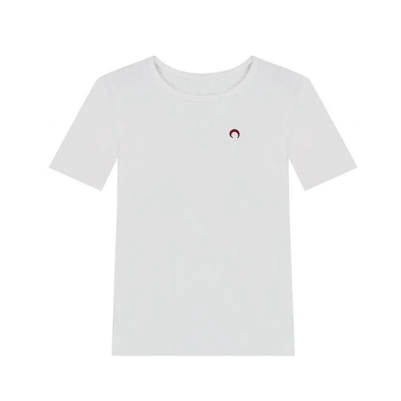 Camiseta de primavera y verano para mujer, de temperamento ajustada con cuello redondo Camiseta blanca, camisa de fondo de manga corta, Top de media manga, ropa para mujer