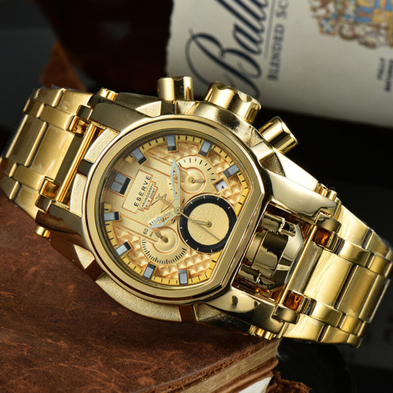 Niepokonany Reserve Bolt Zeus męski zegarek 52mm chronograf ze stali nierdzewnej unikalny zegarek na rękę Reloj De Hombre Dropshipping