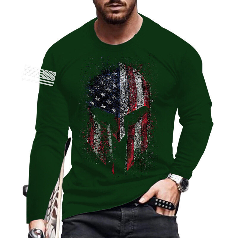 Men's T-shirts Horror Skull 3D Print Loose O-Neck Full Sleeve Spring Autumn Street Rock Hip-Hop Tops & Tees Men Clothing 4XL