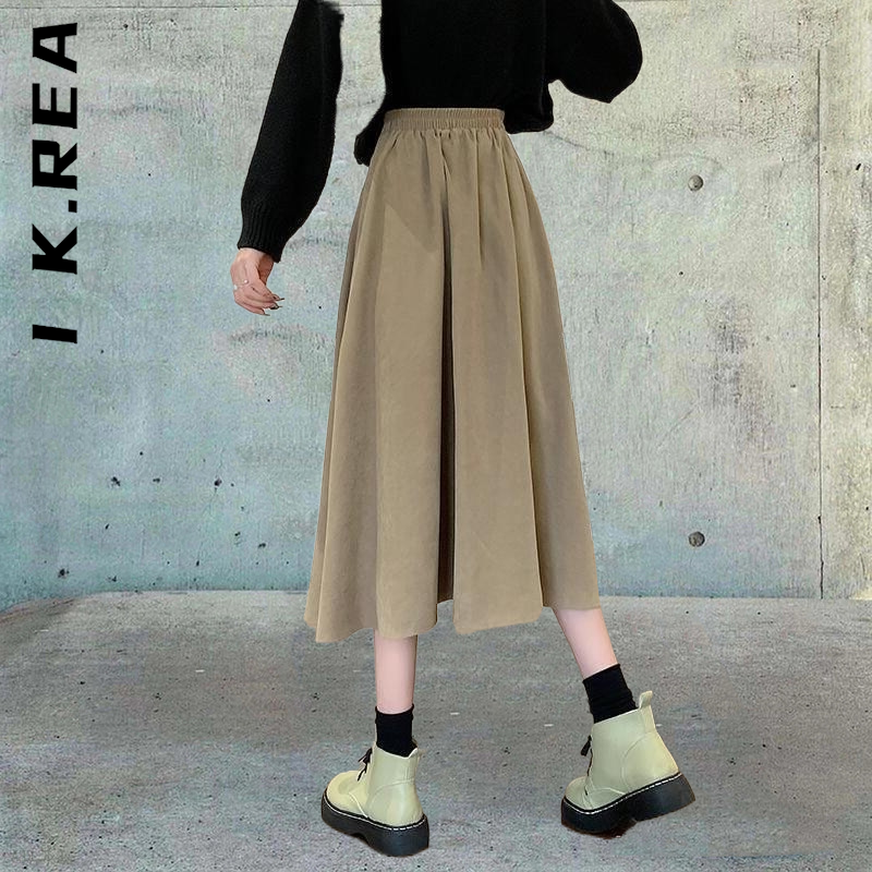 Lucyever-Falda plisada de cintura alta para mujer, falda a media pierna de estilo universitario, elegante, coreano, gruesa, para Otoño e Invierno