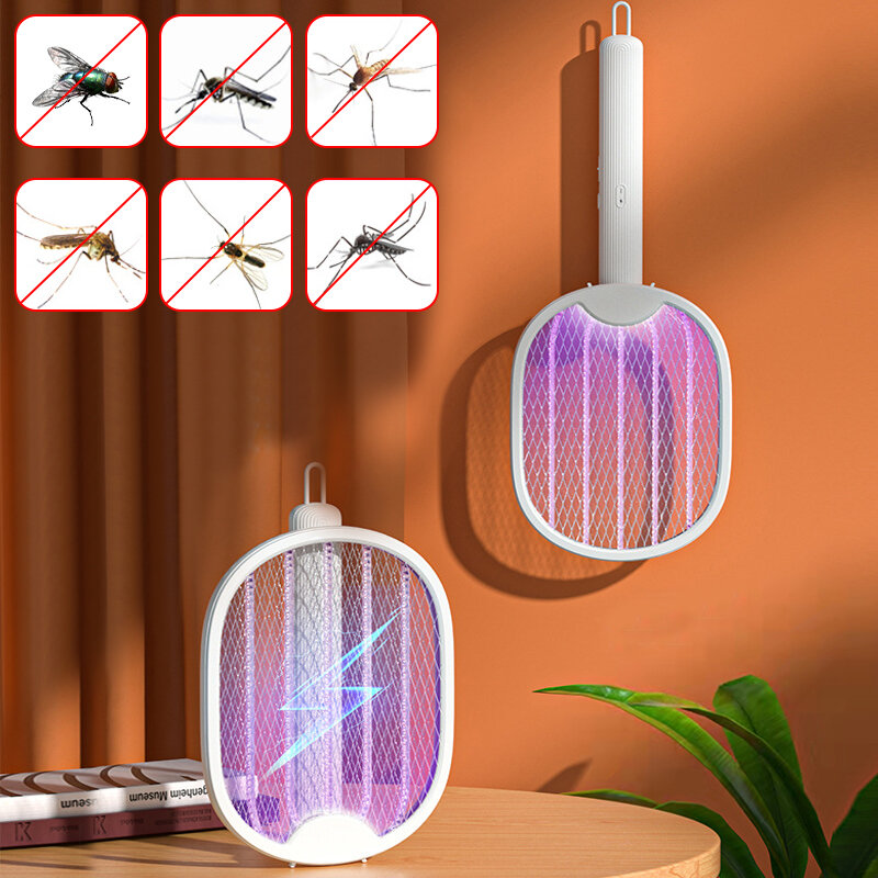 Fold Electric Mosquito Killer Racket USB 충전 Fly Swatter Bug Zapper 2 in 1 3000V 구충제 램프 트랩 여름 야외 실내