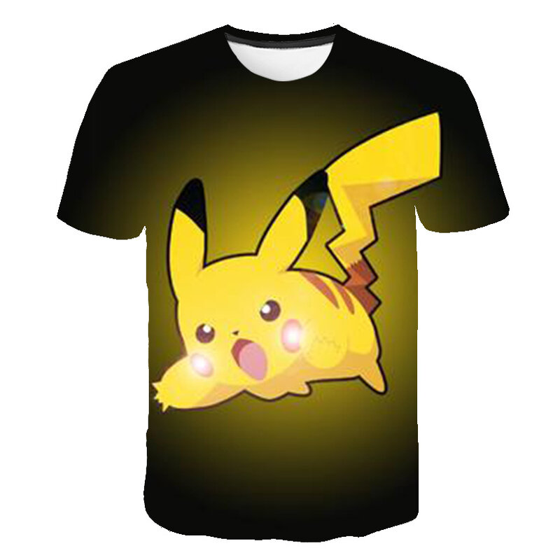 Camiseta con estampado 3D para niños, camisa de cuello redondo con patrón de pokemon, hip-hop, calle, Harajuku, nueva talla 4-14T