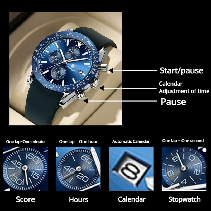 Jam tangan olahraga kasual mewah jam tangan pria Chronograph tali silikon tanggal bercahaya kedap air bermerek kreatif