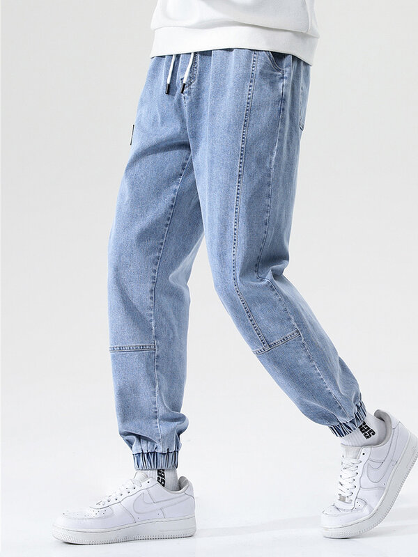 Новинка 2022, весенне-летние мешковатые джинсы для мужчин, Стрейчевые хлопковые джинсы для бега, уличная одежда, свободные повседневные штаны...