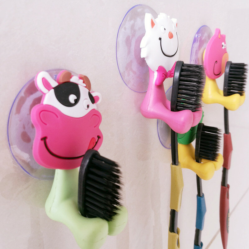 Soporte de cepillo de dientes con dibujos animados, alta calidad, ganchos de succión, juego de accesorios de baño, respetuoso con el medio ambiente
