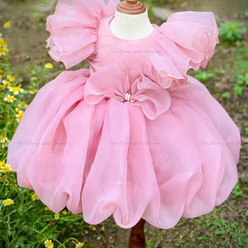 Śliczna fioletowa ręcznie robiona sukienka ubrania imprezowe księżniczki z organzy świąteczna sukienka Tutu dla dziewczynki dziewczęca sukienka w kwiaty suknia chrztu