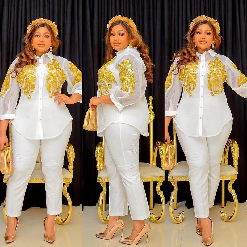 MD Plus Größe Frauen Kleidung Drei Stück Set Afrikanische Ankara Dashiki Tops Innere Hose Anzug Dubai Türkei Trägt Vetements Kaftan robe