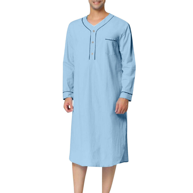 Mens Muslim Arabia Casual Long Sleeve Pocket Loose Robe Shirt Muslim Robe Solid Pocket Fashion Print Large Tall Shirt