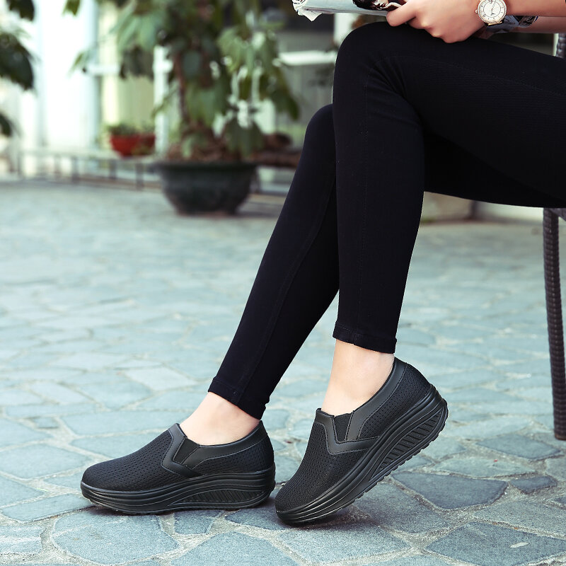 STRONGSHEN-Sapatos Mesh Respiráveis para Mulheres, Sapatos de Plataforma Casual, Tênis de Balanço Elevado, Moda Feminina
