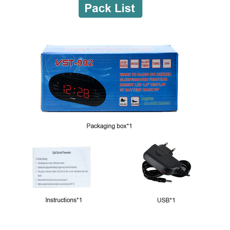 Sveglia digitale piccolo Mini orologio elettronico con ricarica USB Plun Radio FM AM per orologio da tavolo a LED per ufficio camera da letto