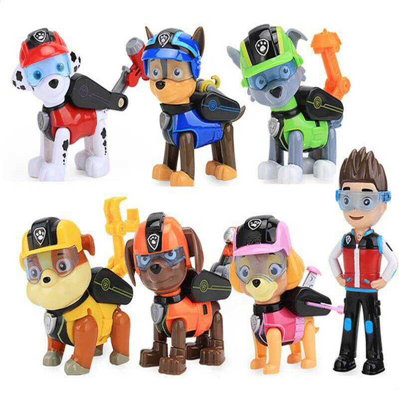 Pata patrulha 7 pçs/set Brinquedos Do Cão Pode Deformação Brinquedo Capitão Ryder pat patrouille Figuras de Ação Brinquedos para As Crianças Presentes de aniversário